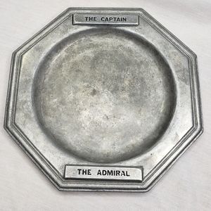 Small Pewter Octagonal Tray Navy Themed The Admiral and The Captain Vintage